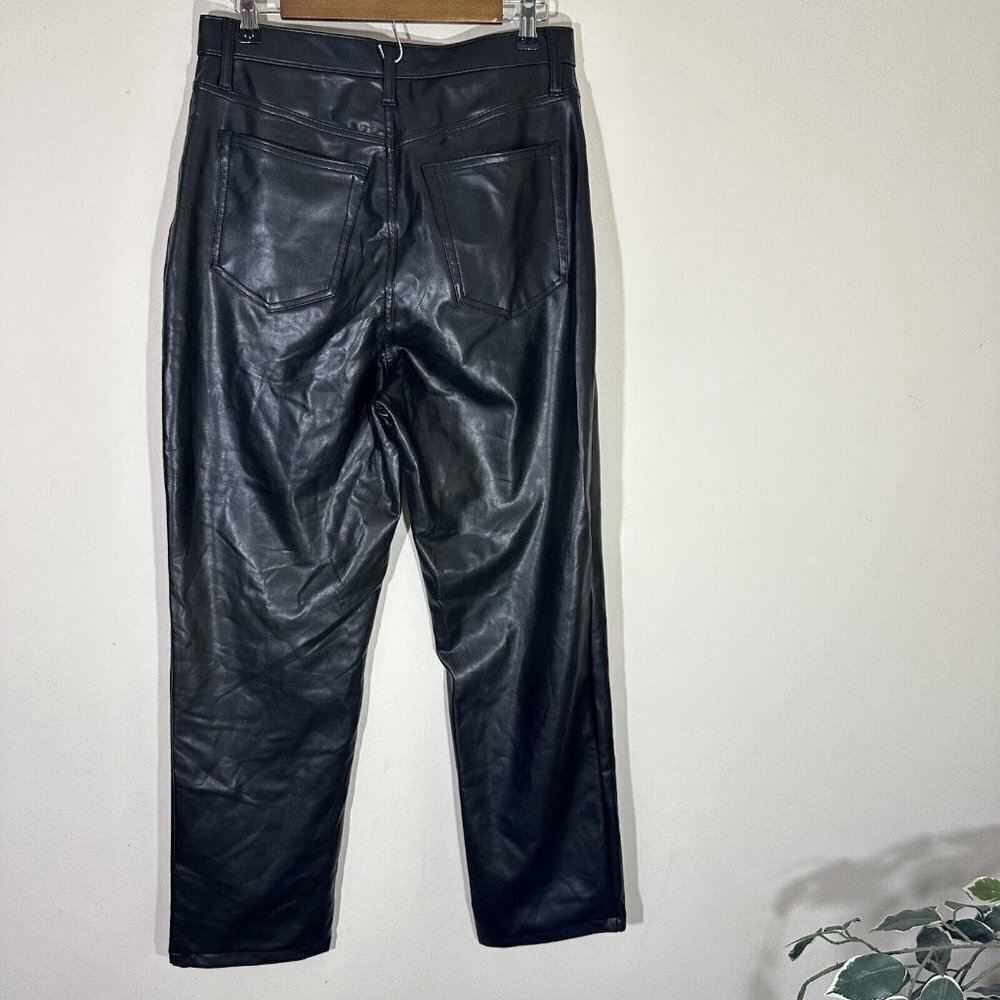 Abercrombie Fitch 90's Ultra High Rise Straight Pants Vegan Leather Black 31/12 - Picture 5 of 6